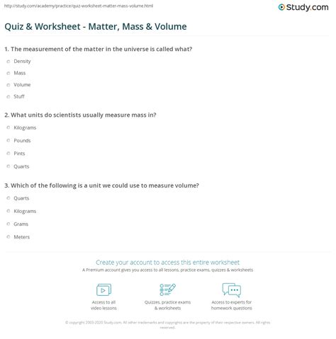 Measuring Mass And Volume Worksheet Ivuyteq