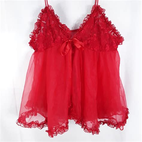 Alana Gale Red Babydoll Large Lingerie Chiffon Sheer Gem