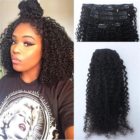 120g African American Afro Kinky Curly Clip In Human Hair Extension Natural Remy Peruvian Virgin