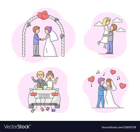 Concept Of Marriage Ceremony Set Of Couples Vector Image