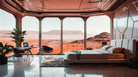 Premium Photo Bedroom With Large Window Overlooking Desert