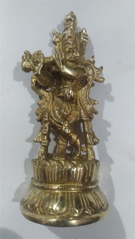 Golden Gold Plated Brass Krishna Statue For Worship Size Dimension