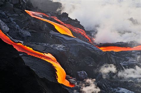 River Of Molten Lava Flowing To The Sea License Image