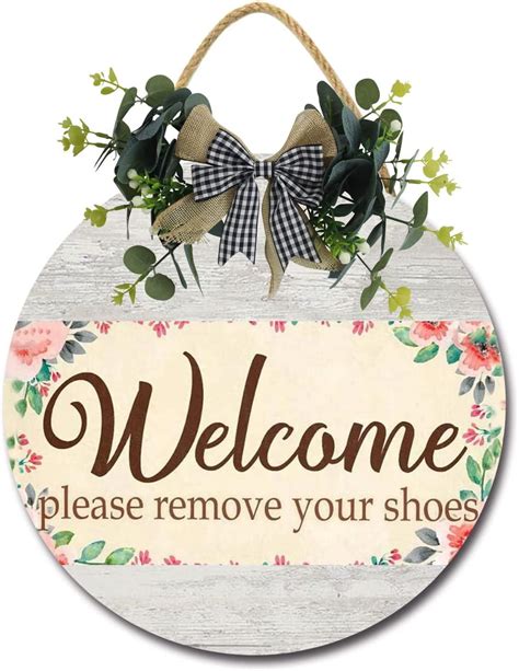 Eveokoki 12 Rustic Wooden Welcome Please Remove Your Shoes Signs For