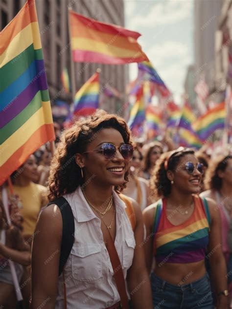 Premium Photo | Inclusivity and Equality at LGBTQ Parade Waving Pride Flags for Gay Rights
