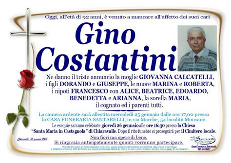 Funerali A Chiaravalle Gino Costantini Necrologi Italia