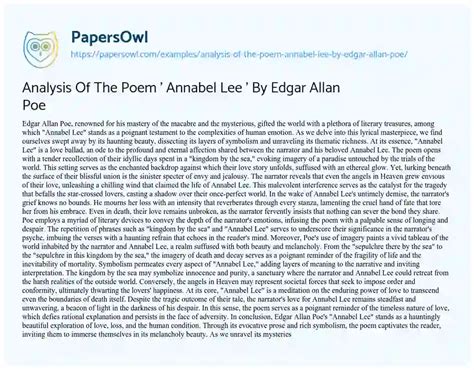 Analysis Of The Poem Annabel Lee By Edgar Allan Poe Free Essay