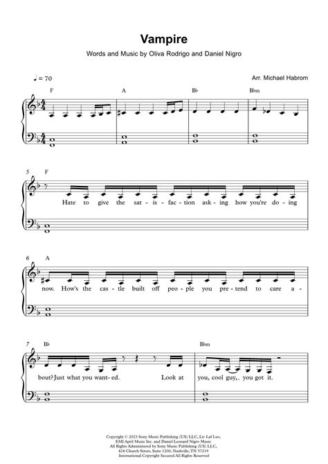 Vampire Arr Michael Habrom By Olivia Rodrigo Sheet Music For Easy