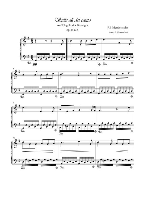 Sulle Ali Del Canto Auf Flugeln Des Gesanges Op34 N2 Arr Ester Alessandrini Sheet Music