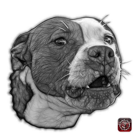 Greyscale Pitbull Dog Art 7769 Wb Fractal Dog Art Mixed Media By