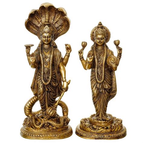 Eunoia Crafts Lord Vishnu And Goddess Laxmi Handcrafted Brass Idol At