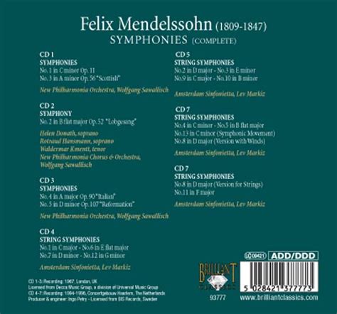 Felix Mendelssohn Symphonies Intégrale La Boîte à Musique