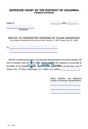 FREE Notice To Interested Persons Of Filing An Account FREE Legal