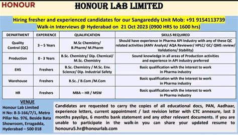 Honour Lab Limited Hiring Fresher And Experienced Candidates Quality