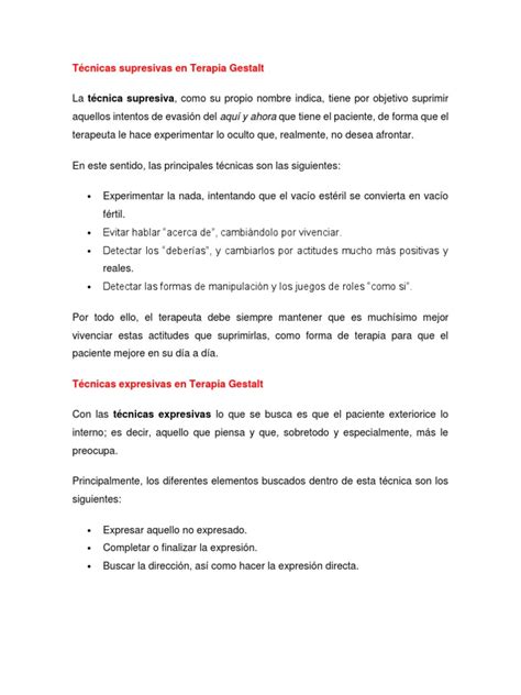 Técnicas De Terapia Gestalt Pdf Terapia Gestalt Psicología Clínica