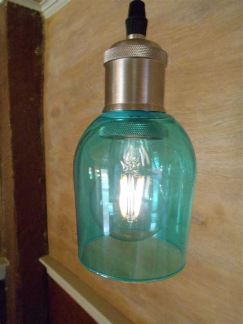 Glass Pendant Ceiling Light With A 4x325 Inch Aqua Glass Shade Etsy