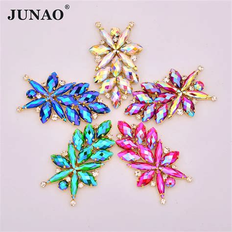 Junao 42 72mm Costura Colorido Ab Vidro Strass Flor Costurar Em Pedra