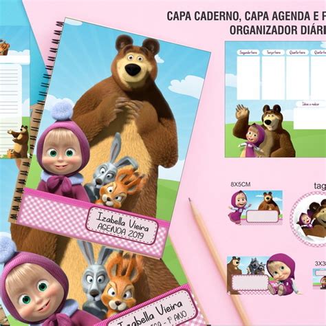 Capa De Caderno Masha E Urso Para Imprimir - Arquivo Etiqueta Escolar e Capa de Caderno Masha -071 | Elo7