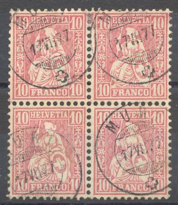 Schweiz 1867 Sitzende Helvetia Mi 30 Viererblock EBay