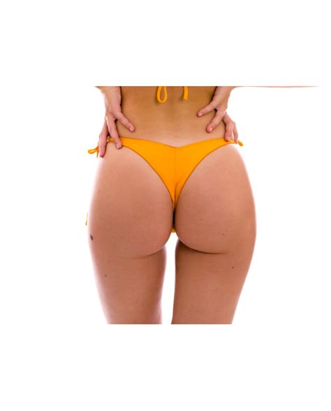 Orange Yellow Scrunch Thong Bikini Bottom With Wavy Edges Bottom Uv