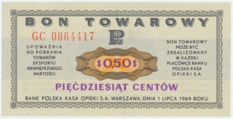 Pewex Bon Towarowy 50 centów 1969 GC Aukcja internetowa