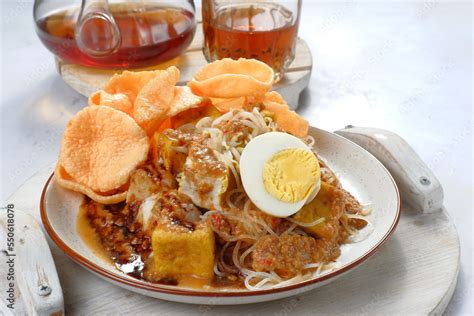 ketoprak-indonesian Traditional street food.dish of rice cake,rice noodles, bean curd, egg ...