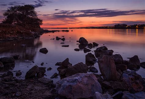 Water Stones Horizon Sunset HD Wallpaper Peakpx