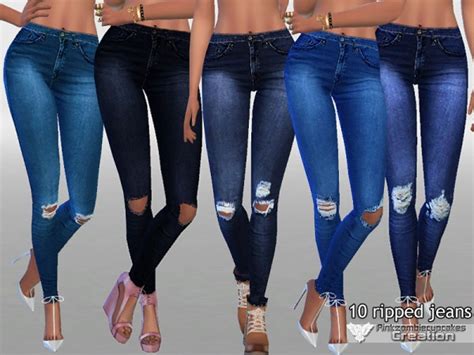 The Sims Resource 10 Dark Ripped Denim Jeans By Pinkzombiecupcakes • Sims 4 Downloads