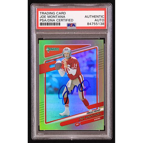 Joe Montana Signed 2021 Donruss Press Proof Premium 57A PSA