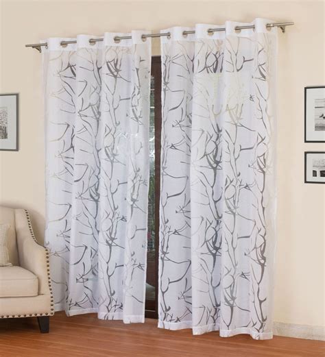 Buy White Polycotton Abstract Ft Sheer Eyelet Pcs Door Curtains By