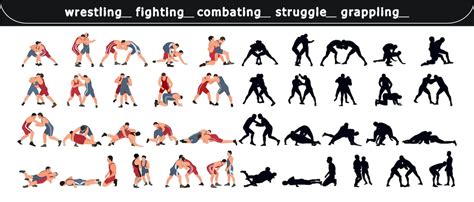 Premium Vector Set Of Silhouettes People Fighting Mma Fighters Greco