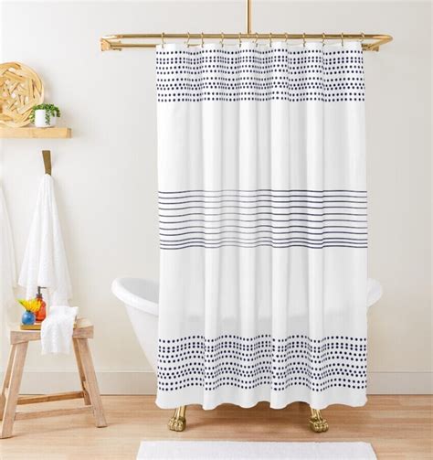 Blue And White Shower Curtain Mid Century Modern Minimalist Bohemian