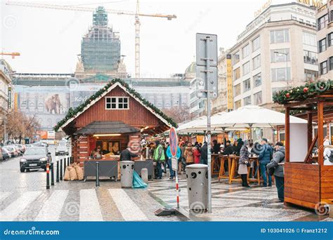 Prague, December 24, 2016: Wenceslas Square on Christmas Day. Christmas ...