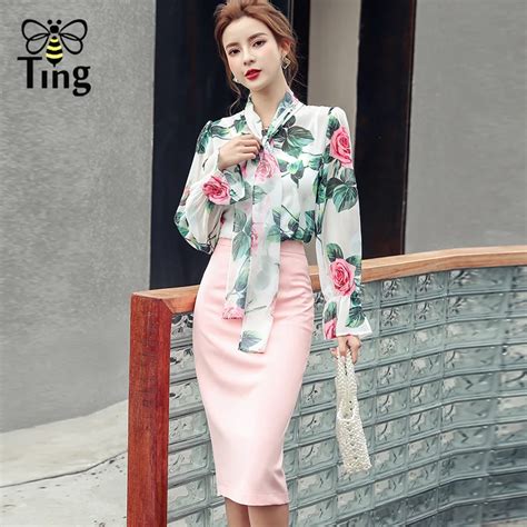 Tingfly Feminina Pista Elegante Feminino Conjuntos De Flores Rosa