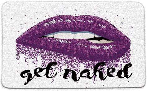 Get Naked Lips Bath Mat Purple Lips Sexy Woman Funny Quotes Print Romantic Love Kiss Sign White
