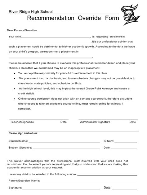 Fillable Online Rrhs Pasco K Fl Pdf Recommendation Override Form