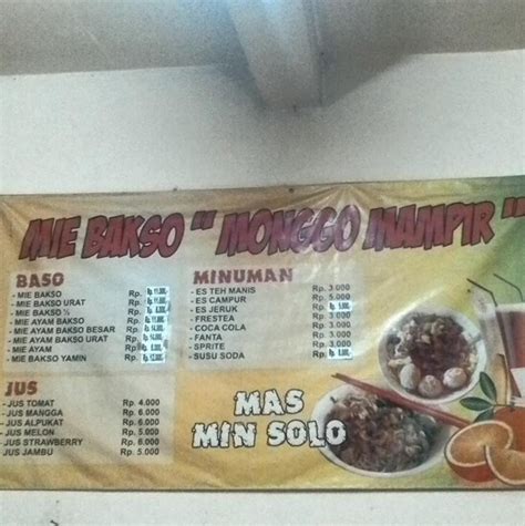 Menu At Mie Bakso Monggo Mampir Restaurant Cimahi