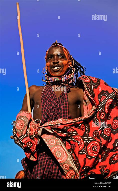 Maasai Warrior Jumping Dance Leap Into The Air To Demonstrate Strength