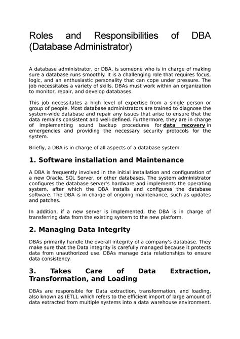 Roles And Responsibilities Of Dba Roles And Responsibilities Of Dba