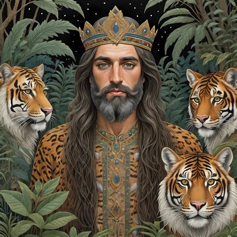 He Is A Persian King With Long Hair And Beard With N