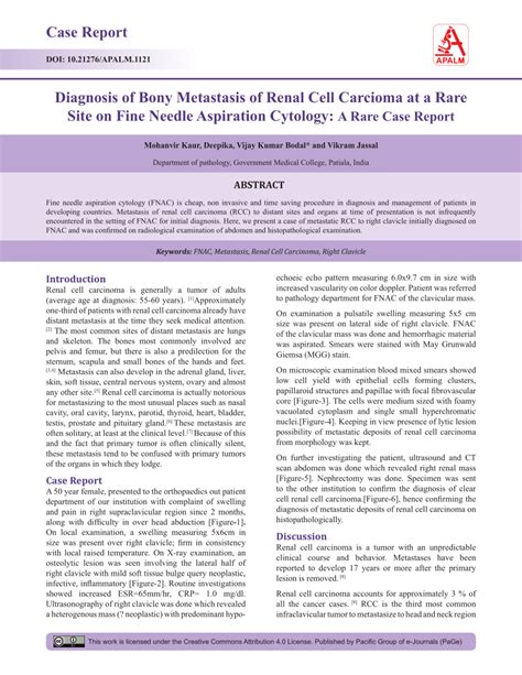 Pdf Diagnosis Of Bony Metastasis Of Renal Cell Carcioma At A Rare