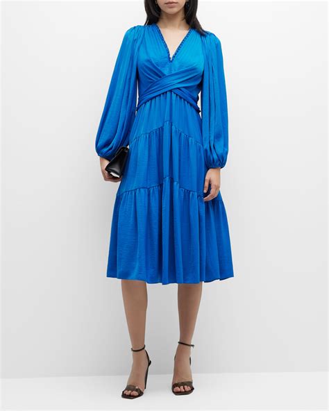 Milly Lorian Wildflower Blouson Sleeve Midi Dress Neiman Marcus