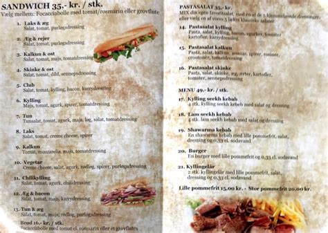 Menu At Port Sandwich Restaurant Lyngby