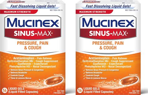 Mucinex Sinus Max Max Strength Pressure Pain And Cough Liquid Gels 16 Ea Pack Of 2