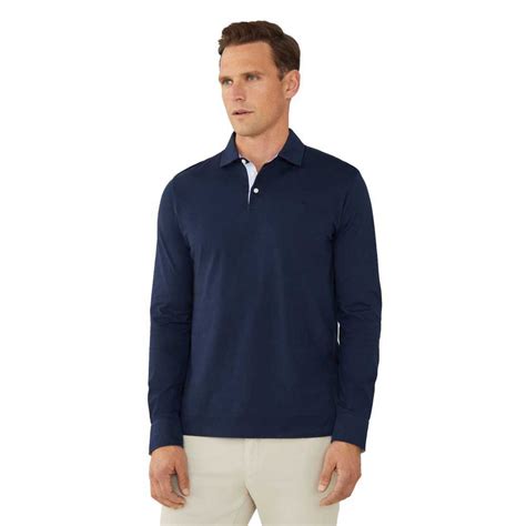 Hackett Woven Trim Long Sleeve Polo Blue Dressinn