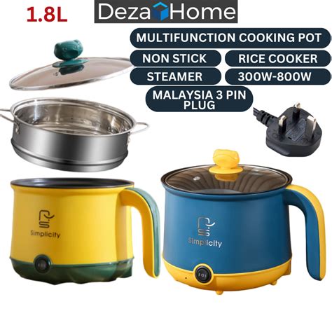 1 8L Mini Electric Cooker Hot Pot Steamer Non Stick Frying Pan Mini Rice Cooker Periuk Masak