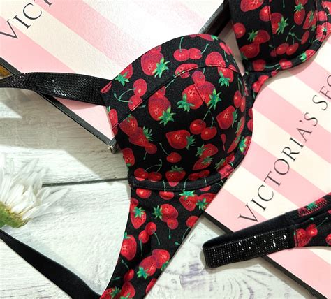 VICTORIA S SECRET SWIM Shine Strap Sexy Tee Push Up Bikini Thong Set Berry EBay