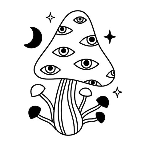 Premium Vector Vector Magic Mushrooms Stars And Moon In Black Color