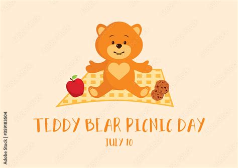 Teddy Bear Picnic Day vector. Cute teddy bear on a picnic blanket ...