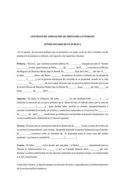 Contrato De Ampliaci N De P Contrato De Ampliaci N De Pr Stamo A